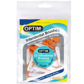 OPTIM 0.8mm Orange Standard Interdental Brush - Pack Of 25 Brushes Plus ...