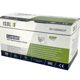 ISOL/8 Fluidsafe Anti-fog Procedure Mask Type IIR Earloops Green Masks - Pack Of 50
