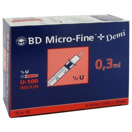 BD Microfine Plus Demi Insulin Syringe 0.3ml (30G) 8mm 100S