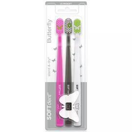 Softdent Butterfly Toothbrush Stand Dry Ultrasoft - 1 Pack of 3 - Color May Vary