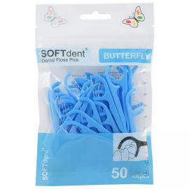 Softdent Butterfly Dental Floss Pick - 1 Pack of 50 - Color May Vary