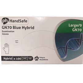 Polyco GN70 Blue Hybrid Latex Free Powder Free Large Gloves - Pack Of 100