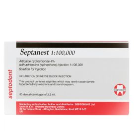 Septanest Articaine Hydrochloride 4% With Adrenaline 1:100,000 Of 2.2ml - Pack Of 50 Cartridges