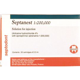 Septanest Articaine Hydrochloride 4% With Adrenaline 1:200,000 Of 2.2ml - Pack Of 50 Cartridges