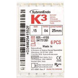 SybronEndo K3 Files - 15/.04 Taper - 25mm - Pack Of 6