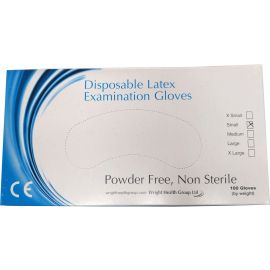 Wrights Disposable Latex Powder Free Gloves - Small - Pack Of 100