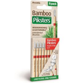 Piksters Bamboo Interdental Brush - Size 4 Red 0.65mm - 8 Brushes Per Pack
